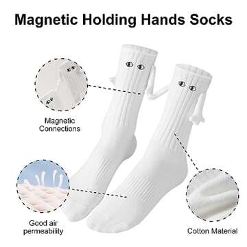 Yawlsow 2 Pair Holding Hands Magnet Socks, Funny Magnetic Hold Socks, Adult Crazy Silly Socks, Gift for Dad,Couple, Coworkers,Buddies,Friend,women,Teen Girl.Wedding Gifts