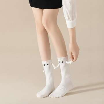 Yawlsow 2 Pair Holding Hands Magnet Socks, Funny Magnetic Hold Socks, Adult Crazy Silly Socks, Gift for Dad,Couple, Coworkers,Buddies,Friend,women,Teen Girl.Wedding Gifts