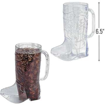 Fun Express Clear Cowboy Boot Plastic BPA Free Mugs - 17 oz. (Pack of 12) - Ideal for Western-themed Parties, Birthdays, Bachelorette and Bachelor Parties and Weddings