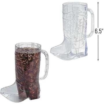 Fun Express Clear Cowboy Boot Plastic BPA Free Mugs - 17 oz. (Pack of 12) - Ideal for Western-themed Parties, Birthdays, Bachelorette and Bachelor Parties and Weddings