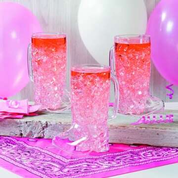Fun Express Clear Cowboy Boot Plastic BPA Free Mugs - 17 oz. (Pack of 12) - Ideal for Western-themed Parties, Birthdays, Bachelorette and Bachelor Parties and Weddings