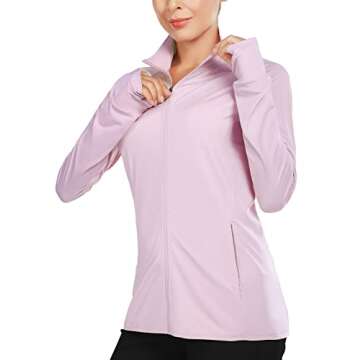 BALEAF Women's Athletic Jackets Full Zip Long Sleeve Sun Shirts Running Lightweight UPF 50+ Zipper Pockets Quick Dry Pink Size XXXL