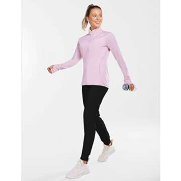 BALEAF Women's Athletic Jackets Full Zip Long Sleeve Sun Shirts Running Lightweight UPF 50+ Zipper Pockets Quick Dry Pink Size XXXL