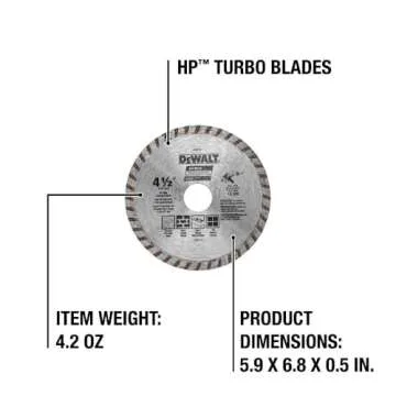 DEWALT Diamond Blade for Masonry, Dry Cutting, Continuous Rim, 7/8-Inch Arbor, 4-1/2-Inch (DW4725)