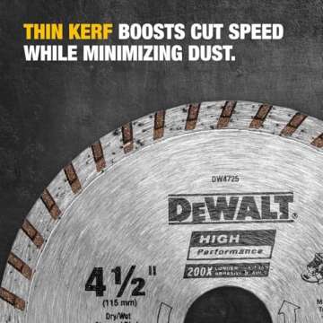 DEWALT Diamond Blade for Masonry, Dry Cutting, Continuous Rim, 7/8-Inch Arbor, 4-1/2-Inch (DW4725)