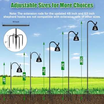 FEED GARDEN [Upgrade Version Adjustable Shepherds Hook Bird Feeder Pole with 7 Prongs Base, 76 Inch Tall Heavy Duty Outdoor Garden Poles for Hanging Bird Feeders, Plant Baskets, Black (1 Pack)