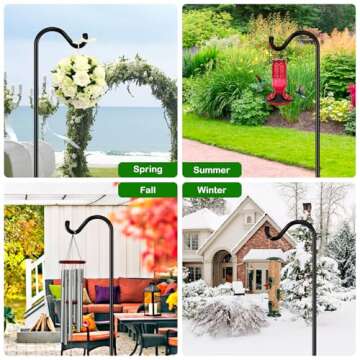 FEED GARDEN [Upgrade Version Adjustable Shepherds Hook Bird Feeder Pole with 7 Prongs Base, 76 Inch Tall Heavy Duty Outdoor Garden Poles for Hanging Bird Feeders, Plant Baskets, Black (1 Pack)