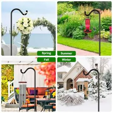 FEED GARDEN [Upgrade Version Adjustable Shepherds Hook Bird Feeder Pole with 7 Prongs Base, 76 Inch Tall Heavy Duty Outdoor Garden Poles for Hanging Bird Feeders, Plant Baskets, Black (1 Pack)