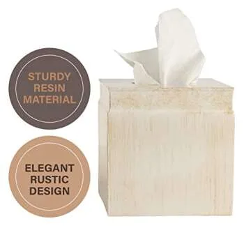 Rustic Luxe Tissue Box Cover - Beige Square Holder