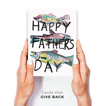 Wunderkid Happy Father's Day Card, Watercolor Fish, Fishing Card for Dad (Individual, Blank inside)