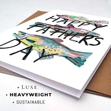Wunderkid Happy Father's Day Card, Watercolor Fish, Fishing Card for Dad (Individual, Blank inside)