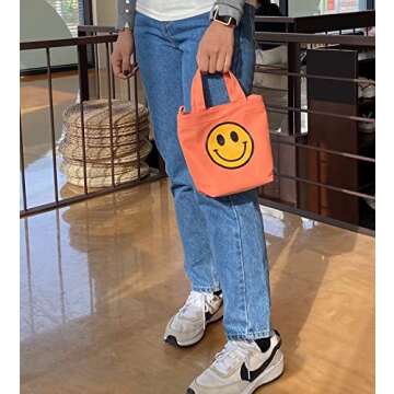 Cute Positive Smile Canvas Tote Bag - Fun Design
