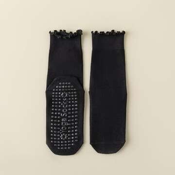 Ceoon 3 Pairs Pilates Socks with Grips Non-slip Ruffle Yoga Socks Grip Socks for Women (Polycotton, Socks set 2)