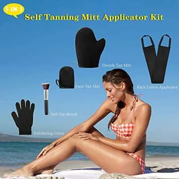 ANSPHIE 5 Pack Self Tanning Mitt Applicator Kit, Self Tan Glove, Face Tan Mitt, Back Lotion Applicator, Exfoliating Glove, Tanning Brush for Self Tanner Fake Bake Tan