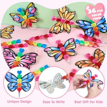 JOYIN 36PCS Valentines Day Stationery Kids Party Favor Set, Butterfly Pencils and Cards Assorted Gift for School Classmates Exchange Holiday Reward Prizes