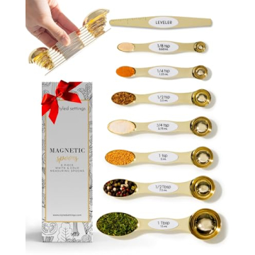 Elegant White and Gold Magnetic Measuring Spoons for Kitchen