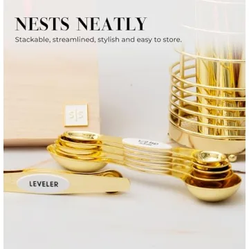 Elegant White and Gold Magnetic Measuring Spoons for Kitchen