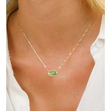TLY Gold Necklace for Women 14k Gold Plated Non Tarnish Dainty Gemstone Crystal Oval Pendant Necklac...