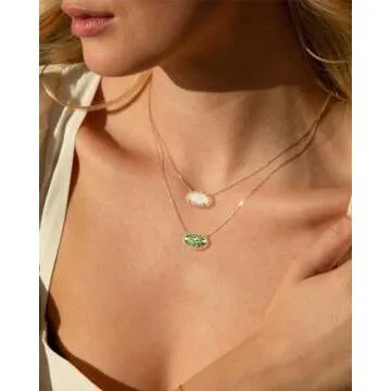 TLY Gold Necklace for Women 14k Gold Plated Non Tarnish Dainty Gemstone Crystal Oval Pendant Necklace Rose Quartz Druzy Stone Choker Necklace Birthday Wedding Everday Jewelry for Women