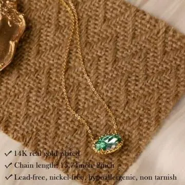 TLY Gold Necklace for Women 14k Gold Plated Non Tarnish Dainty Gemstone Crystal Oval Pendant Necklace Rose Quartz Druzy Stone Choker Necklace Birthday Wedding Everday Jewelry for Women