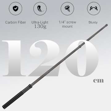26cm exteded to1.2m (3.9ft) Long Invisible Carbon Fiber Selfie Stick for insta360 x4 Insta 360 x4 x3 x2 x gopro Hero 13 12 11 10 9 8 7 6 5 DJI OSMO Sport Camera Accessories (Black)