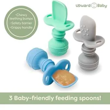 UpwardBaby Self Feeding Spoons with Anti-Choke Barrier – Silicone Utensils for 4 Months+ – Baby ...