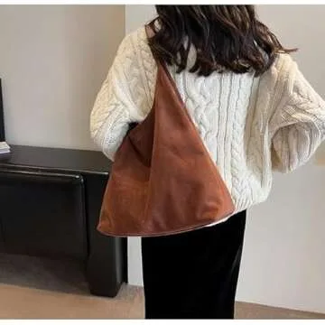 Fldhav Suede Bag for Women Hobo Bag Slouchy Purse Fashionable Leather Shoulde Office Tote Handbag