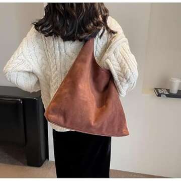 Fldhav Suede Bag for Women Hobo Bag Slouchy Purse Fashionable Leather Shoulde Office Tote Handbag