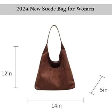 Fldhav Suede Bag for Women Hobo Bag Slouchy Purse Fashionable Leather Shoulde Office Tote Handbag