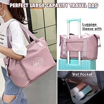 Travel Duffel Bags Tote Bag,Travel Weekender Overnight Bags Women Carry On Bags for Airplanes,Tote Bags with Trolley Sleeve (B-Pink)