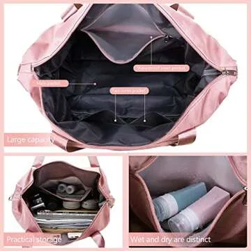 Travel Duffel Bags Tote Bag,Travel Weekender Overnight Bags Women Carry On Bags for Airplanes,Tote Bags with Trolley Sleeve (B-Pink)