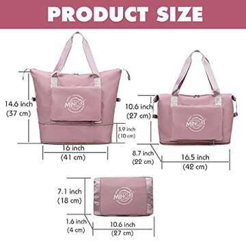 Travel Duffel Bags Tote Bag,Travel Weekender Overnight Bags Women Carry On Bags for Airplanes,Tote Bags with Trolley Sleeve (B-Pink)