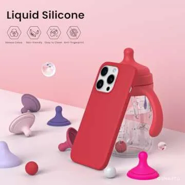 ORNARTO Compatible with iPhone 15 Pro Case 6.1", Liquid Silicone 3 Layers Full Covered Soft Gel Rubber Cover, Shockproof Protective Slim Phone Case with Anti-Scratch Microfiber Lining-Red