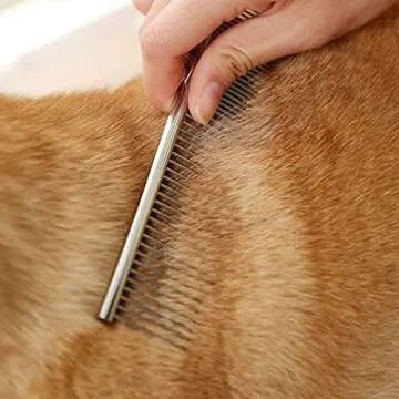 Stainless Steel Pet Grooming Comb - Rounded Teeth, Static-free, Corrosion Resistant, Dematting and Flea Removal for Dogs and Cats - 7.4in