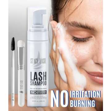 STACY LASH 6.76 fl.oz / 200ml Eyelash Extension Shampoo + Brush/Eyelid Foaming Cleanser/Wash for Ext...