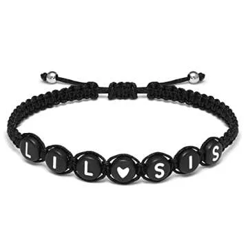 seensea Black Braided Rope Bracelets for Sisters, Big Sis Lil Sis Set of 2, Adjustable Size, Personalized Letters Bracelet for Sister Friends