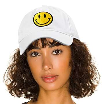 SONMONY Smiley Face Trucker Hat Washed Dad Hat for Men Women Cute Baseball Caps Unstructured Smile E...