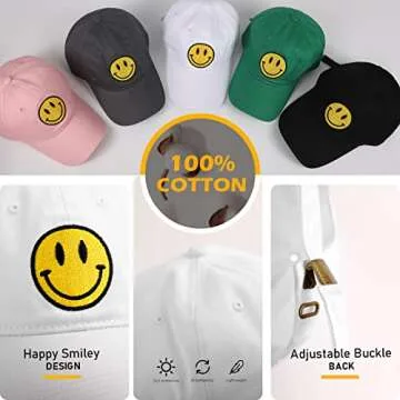 SONMONY Smiley Face Trucker Hat Washed Dad Hat for Men Women Cute Baseball Caps Unstructured Smile Embroidered Hat White
