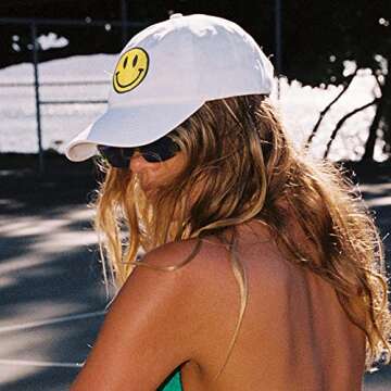 SONMONY Smiley Face Trucker Hat Washed Dad Hat for Men Women Cute Baseball Caps Unstructured Smile Embroidered Hat White