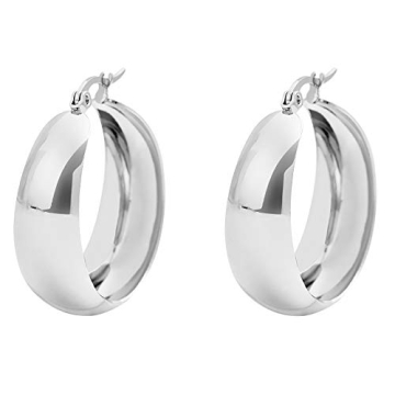 Edforce Stainless Steel Silver Plated Hypoallergenic Hoop Earrings - 25mm