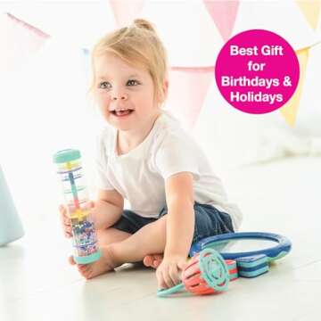 Edushape First Birthday Gift Set - Baby Musical Instruments & Toddler Music Set - Music Toys Baby Gift – Includes Hand Drum, Rain Stick, Shakers, Bell - Interactive Toddler Music Toys for Toddlers 1-3