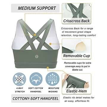 Running Girl Padded Sports Bra with Removable Cups and Criss-Cross Back - Medium Support For Women