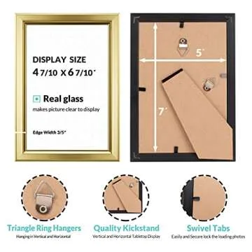 LaVie Home 5x7 Picture Frames (6 Pc, Gold) Simple Designed Photo Frame with High Definition Glass for Wall Mount & Table Top Display, Set of 6 Classic Collection