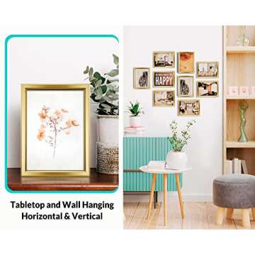 LaVie Home 5x7 Picture Frames (6 Pc, Gold) Simple Designed Photo Frame with High Definition Glass for Wall Mount & Table Top Display, Set of 6 Classic Collection