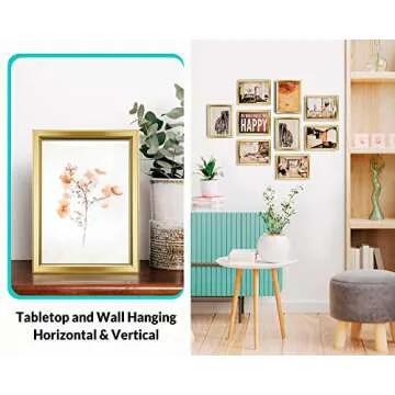 LaVie Home 5x7 Picture Frames (6 Pc, Gold) Simple Designed Photo Frame with High Definition Glass for Wall Mount & Table Top Display, Set of 6 Classic Collection