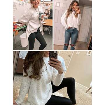 Imily Bela Womens Fuzzy Knitted Sweater Sherpa Fleece Side Slit Full Sleeve Jumper Outwears White