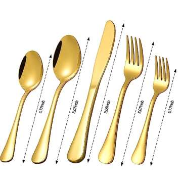 Gold Silverware Set for 12, Compralo 60 Pieces Stainless Steel Shiny Gold Flatware Set, Gold Cutlery...