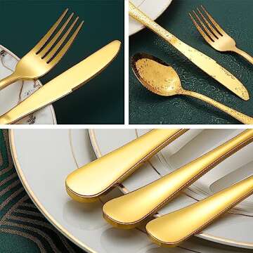 Gold Silverware Set for 12, Compralo 60 Pieces Stainless Steel Shiny Gold Flatware Set, Gold Cutlery Tableware Set Include Spoons, Forks, Knives for Home and Restaurant