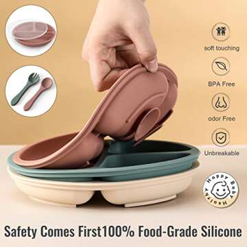 VITEVER 3 Pack Suction Plates with Lids and Utensils for Babies & Toddlers, 100% Food-Grade Silicone...