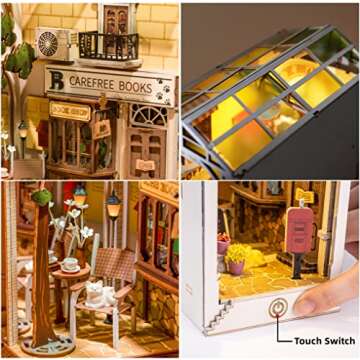 Rolife LED Book Nook Kit-Decorative Bookend Stand-3D Wooden Puzzle for Adults-Bookshelf Insert Booknook-Room Decor for Teen Girls Boys Women Men